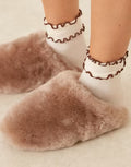 ASOS DESIGN Zori premium sheepskin mule in taupe