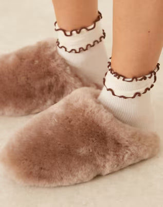 ASOS DESIGN Zori premium sheepskin mule in taupe