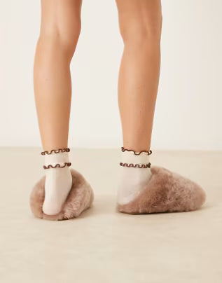 ASOS DESIGN Zori premium sheepskin mule in taupe