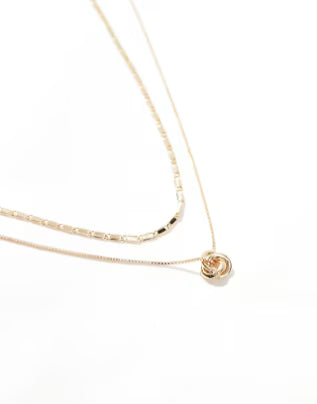 ASOS DESIGN pack of 2 necklaces with textured chain and knot design in gold tone