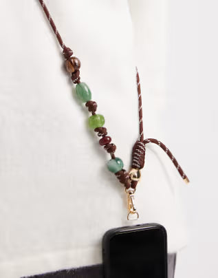 ASOS DESIGN phone strap in brown with knot detailing