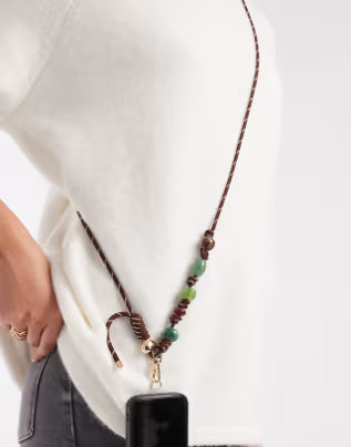 ASOS DESIGN phone strap in brown with knot detailing