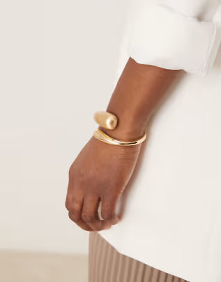 ASOS DESIGN cuff bracelet with wrap around molten detail with shiny and brushed gold tone 3