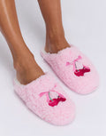 Boux Avenue Cherry and bow embroidered mule slippers soft sliders in candy pink