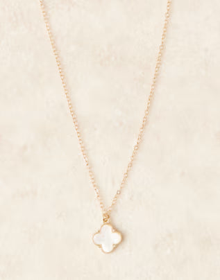 DesignB London white stone clover pendant necklace in gold