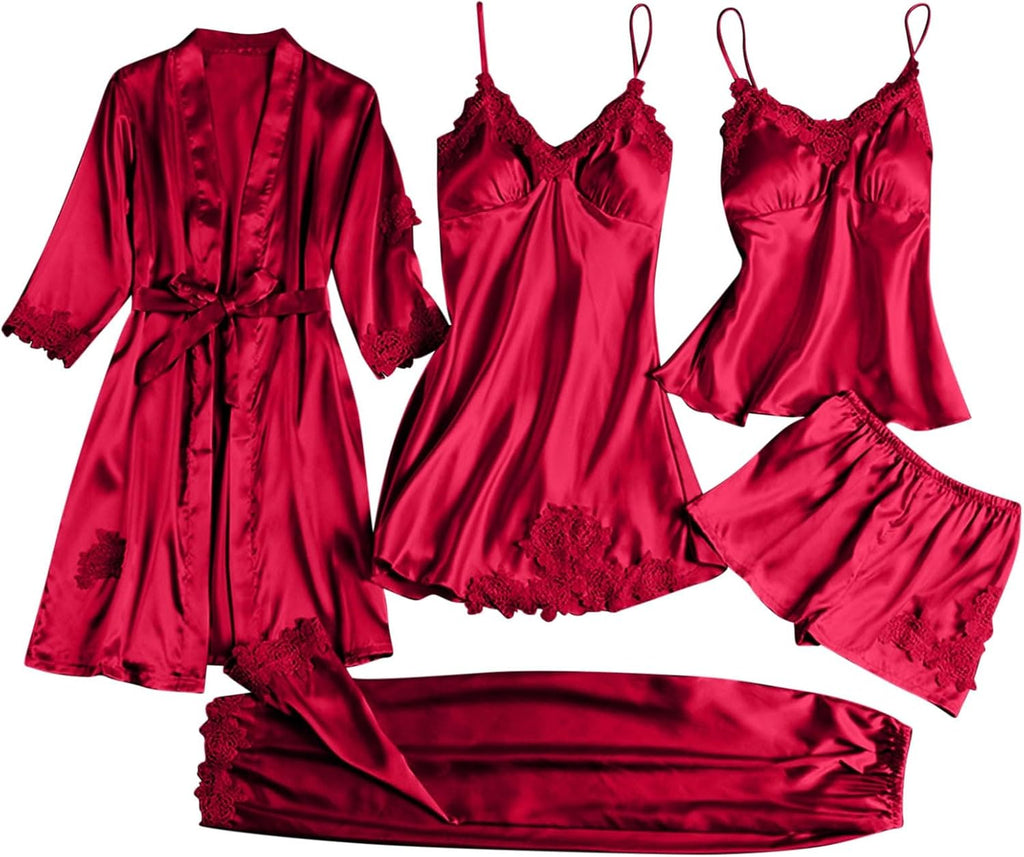 5 Piece Satin Pyjamas Set