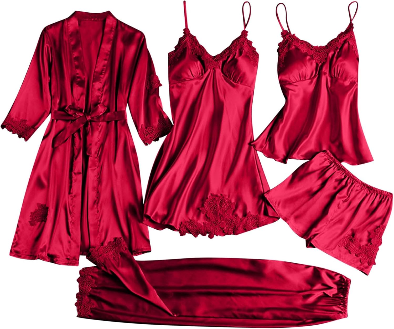 5 Piece Satin Pyjamas Set