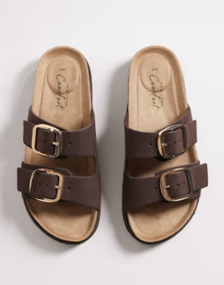 New Look double buckle sandal in brown