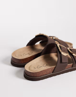 New Look double buckle sandal in brown